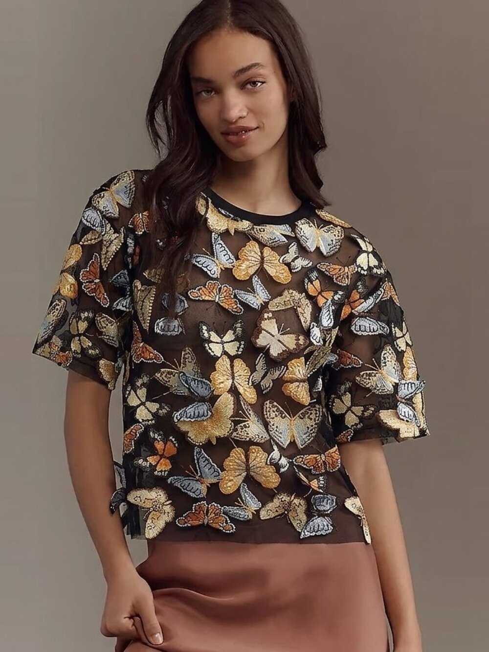 Dolan 3D Butterfly Sheer T-Shirt NWOT